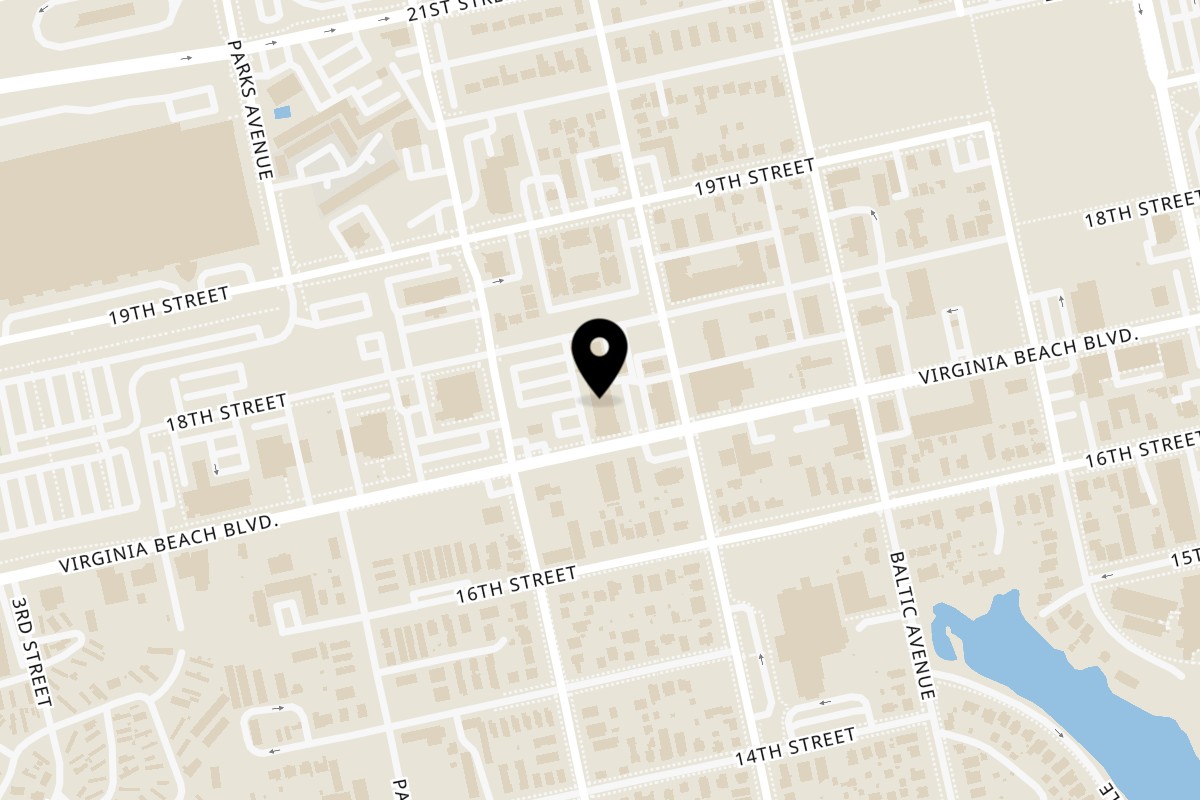 Map showing the location of Beach Bella Pizza on 616 Virginia Beach Blvd #110 in Virginia Beach